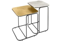 2er Set Beistelltisch ABSTRACT 55cm gold silber schwarz Metall handmade