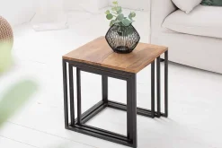3er Set Beistelltisch ELEMENTS 40cm braun Sheesham Massivholz stone finish Metall