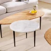 2er Set Couchtische ADLON 110cm natur weiß Akazienholz Marmor schwarz Metall