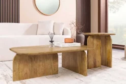 2er Set Couchtische GATSBY 100cm braun Mangoholz organische Form Beistelltisch