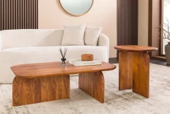 2er Set Couchtische GATSBY 100cm braun Akazienholz organische Form Beistelltisch