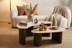 2er Set Couchtische OSAKA 120cm champagner greige Travertin Keramik Walnuss