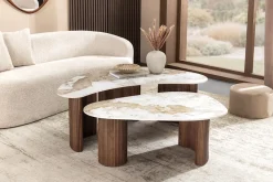 2er Set Couchtische OSAKA 120cm weiß Pandora Keramik Walnuss