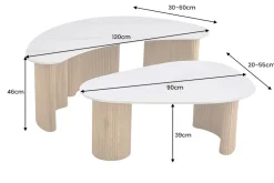 2er Set Couchtische OSAKA 120cm weiß Marmor Keramik natur Eiche