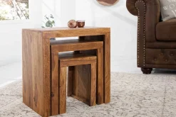 3er Set Massivholz Beistelltische MAKASSAR 45cm braun Sheesham stone finish Maserung