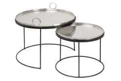 2er Set Runde Couchtische ELEMENTS 65cm silber schwarz Metall Tablett Beistelltisch