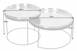 2er Set Runde Couchtische ELEMENTS 60cm silber schwarz Metall Tabletttisch Beistelltisch