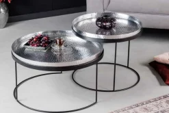 2er Set Runde Couchtische ELEMENTS 60cm silber schwarz Metall Tabletttisch Beistelltisch