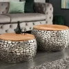 2er Set Runde Couchtische STONE MOSAIC 65cm silber Mangoholz Metall handmade Mosaik Design