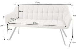 Esszimmer Sitzbank PAPILLON 165cm champagner beige mit Lehnen schwarzes Metallgestell