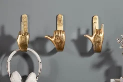 Extravagante Kleiderhaken FINGERS gold Metall-Aluminium 3er Set Wandgarderobe