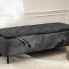 Extravagante Polsterbank EN VOGUE 120cm grau Samt mit Stauraum schwarze Metallbeine