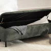 Extravagante Polsterbank EN VOGUE 120cm grün Samt mit Stauraum schwarze Metallbeine
