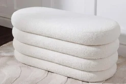 Extravagante Polsterbank VOGUE 85cm weiß Bouclé Sitzbank mit Stauraum