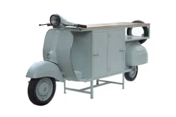 Extravaganter Barschrank SCOOTER 250cm salbei Retro-Konsole Motorroller mit Mangoholz Upcycling