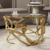 Extravaganter Couchtisch SNAKE 70cm gold rund Metall Schlangen-Skulptur Glasplatte