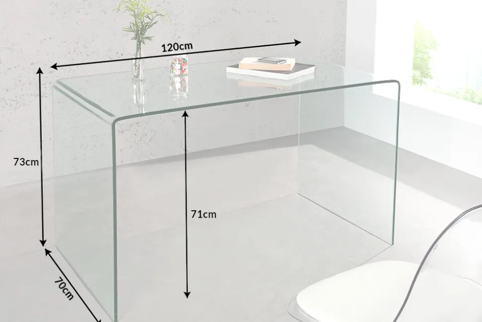 Extravaganter Glas Schreibtisch FANTOME 120cm transparent Esstisch Ganzglastisch
