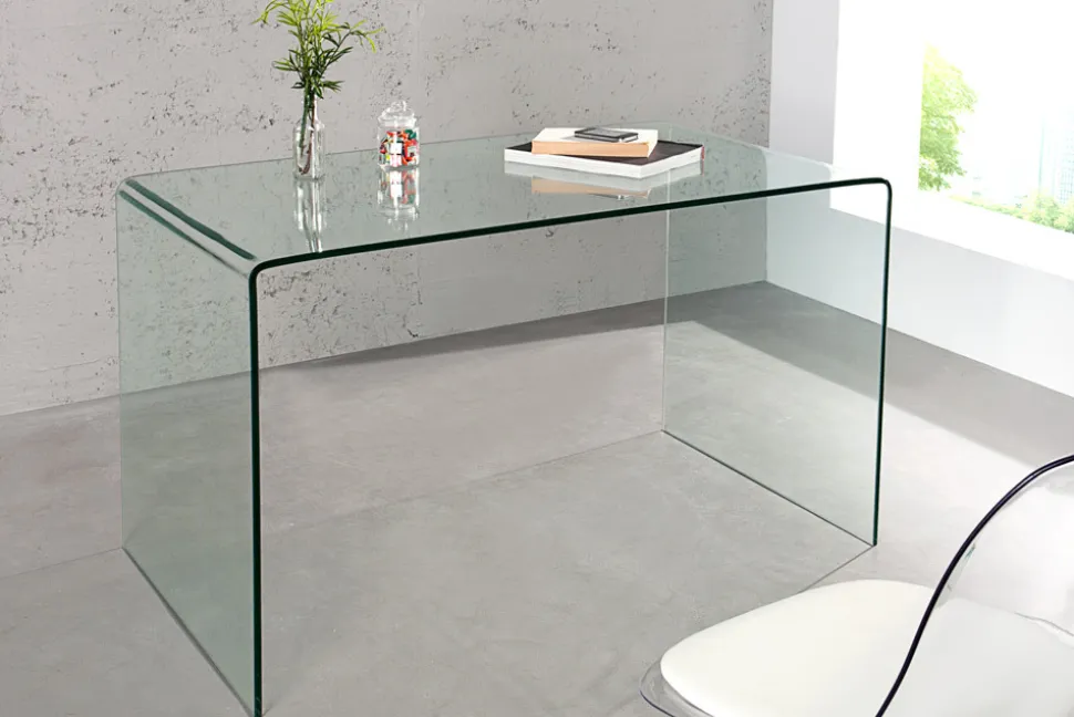 Extravaganter Glas Schreibtisch FANTOME 120cm transparent Esstisch Ganzglastisch