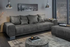 Extravaganter Hocker ELEGANCIA 110cm grau mit Ziersteppung