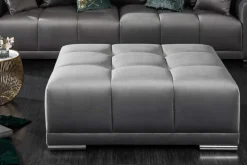 Extravaganter Hocker ELEGANCIA 110cm silbergrau Samt mit Ziersteppung