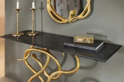 Extravaganter Konsolentisch WILDLIFE SNAKE 115cm schwarz gold Marmor Schlange Skulptur