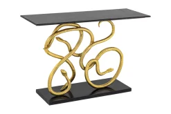 Extravaganter Konsolentisch WILDLIFE SNAKE 115cm schwarz gold Marmor Schlange Skulptur