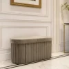 Faltbare Polsterbank ÉLAN 80cm champagner greige Samt Sitzbank mit Stauraum