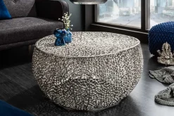Filigraner Couchtisch LEAF 80cm silber Metall handmade Blatt-Design