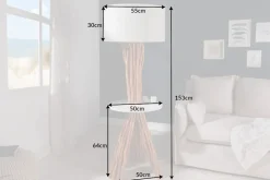 Funktionelle Stehlampe SERVANT 153cm Longan-Massivholz mit Tisch und Leinenschirm