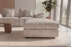 Großer Hocker SOHO 100cm beige Chenillestoff Polsterhocker mit Wellenunterfederung