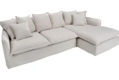 Großes Ecksofa HEAVEN 255cm natur beige Leinenstoff Federkern inkl. Kissen