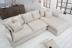 Großes Ecksofa HEAVEN 255cm natur beige Leinenstoff Federkern inkl. Kissen