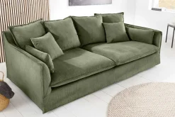 Großes 3-Sitzer Sofa HEAVEN 200cm grün Cord Federkern Hussensofa