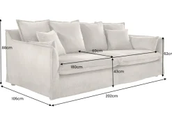Großes 3-Sitzer Sofa HEAVEN 200cm grün Cord Federkern Hussensofa