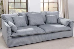 Großes 3-Sitzer Sofa HEAVEN 200cm hellgrau Cord Federkern Hussensofa abnehmbarer Bezug