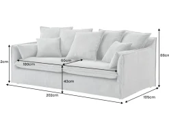Großes 3-Sitzer Sofa HEAVEN 200cm hellgrau Cord Federkern Hussensofa abnehmbarer Bezug