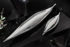 Handgearbeitete Deko Schale SILVER LEAF 80cm silber Aluminium