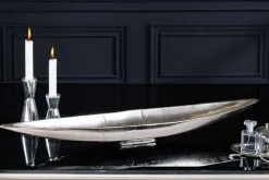 Handgearbeitete Deko Schale SILVER LEAF 80cm silber Aluminium