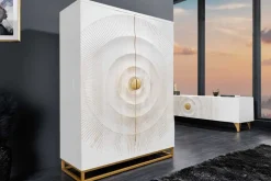 Handgearbeiteter Barschrank GOLDEN SUNSET 140cm weiß gold Mangoholz massiv