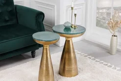 Handgearbeiteter Beistelltisch ELEMENTS 60cm gold grün Marmor rund