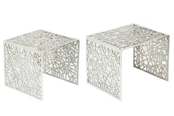 Handgearbeiteter Couchtisch ABSTRACT 49cm 2er Set silber im Gap Design