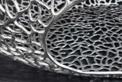 Handgearbeiteter Couchtisch ORGANIC 120cm silber Metall Blatt-Design mit Stauraum