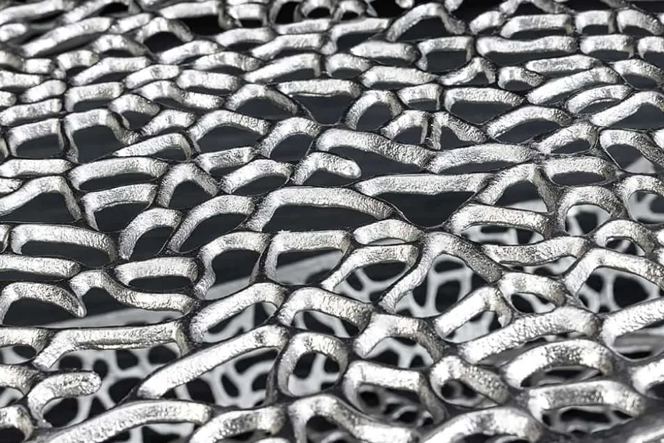Handgearbeiteter Couchtisch ORGANIC 120cm silber Metall Blatt-Design mit Stauraum