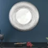 Handgearbeiteter Wandspiegel ORIENT 60cm silber im Hammerschlag Design aus Metall