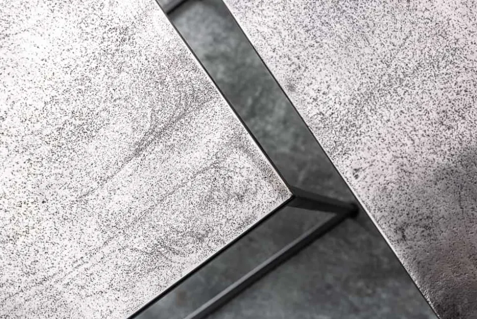 Handgearbeitetes Beistelltisch 2er Set ELEMENTS 40cm silber schwarz Couchtisch