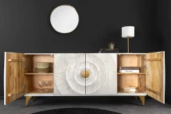 Handgearbeitetes Sideboard GOLDEN SUNSET 180cm weiß gold Mangoholz Metallbeine