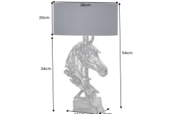 Handgearbeitete Tischlampe CABALLO 60cm silber schwarz Metall Baumwolle Pferde-Skulptur