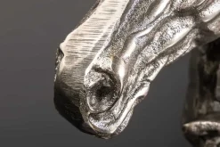 Handgearbeitete Tischlampe CABALLO 60cm silber schwarz Metall Baumwolle Pferde-Skulptur