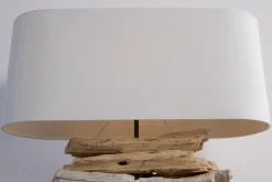 Handgearbeitete Treibholz Lampe RIVERINE 55cm creme Leinenschirm Tischleuchte