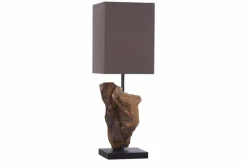 Handgearbeitete Treibholz Tischlampe HYPNOTIC 45cm braun mit Leinenschirm
